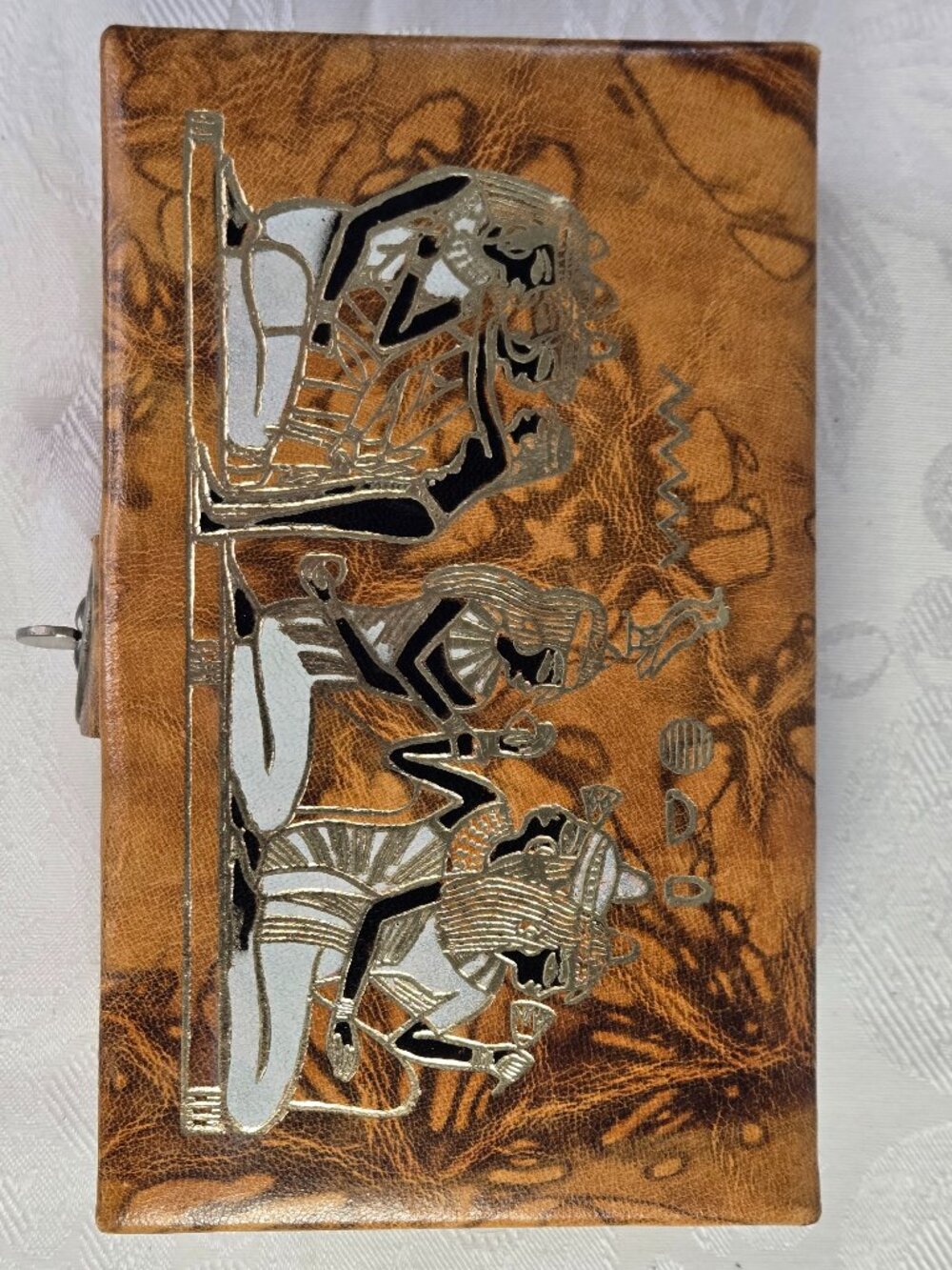 Leather Embossed Jewelry Box with Storage Tray from Egypt
